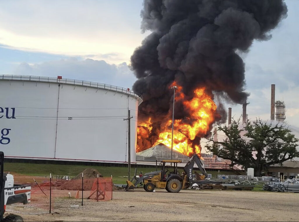 lightning struck a tanker at Calcasieu Refining igniting a massive fire