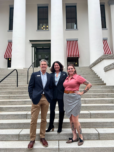 Christian Wagley, Florida-Alabama Coastal Organizer (left), Marti Collins, Executive Director (center), and Stephannie Kettle, Communications Director (right) visit the Florida State Capitol for the beginning of the 2024 legislative session.